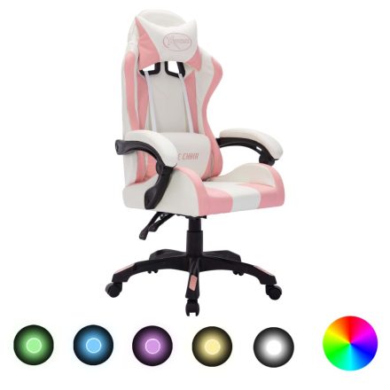 vidaXL rózsaszín és fekete műbőr versenyszék RGB LED-világítással