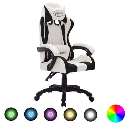 vidaXL fehér és fekete műbőr versenyszék RGB LED-világítással