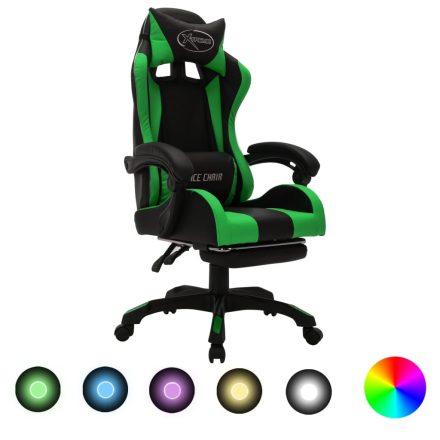 vidaXL zöld és fekete műbőr versenyszék RGB LED-világítással