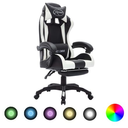 vidaXL fehér és fekete műbőr versenyszék RGB LED-világítással