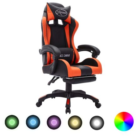 vidaXL narancssárga és fekete műbőr versenyszék RGB LED-világítással