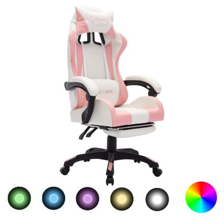 vidaXL rózsaszín és fehér műbőr versenyszék RGB LED-világítással