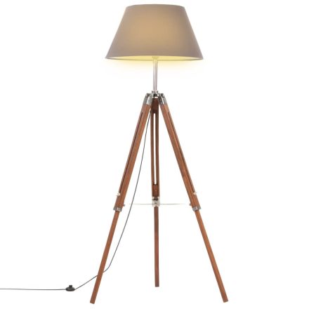 vidaXL mézbarna-szürke háromlábú tömör tíkfa állólámpa 141 cm 