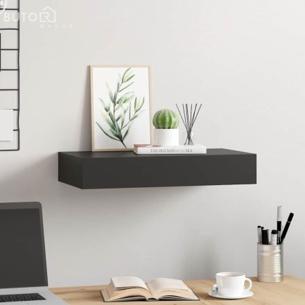 vidaXL fekete lebegő fali polc fiókkal 48 x 25 x 8 cm