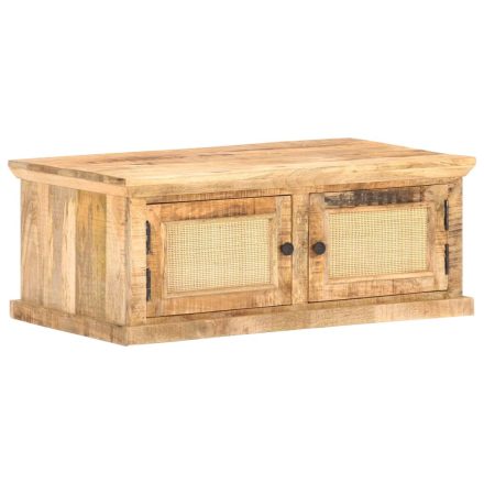 vidaXL tömör mangófa és természetes nád dohányzóasztal 90 x 50 x 35 cm