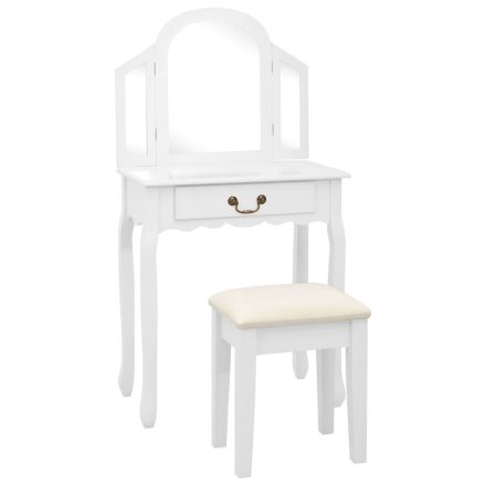 vidaXL fehér császárfa MDF fésülködőasztal ülőkével 65x36x128 cm
