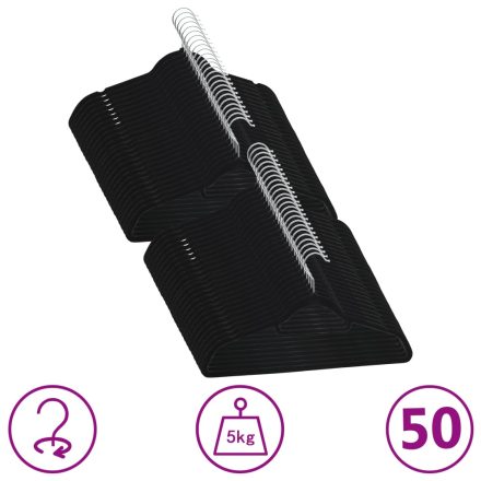 vidaXL 50 db fekete csúszásmentes bársony ruhaakasztó