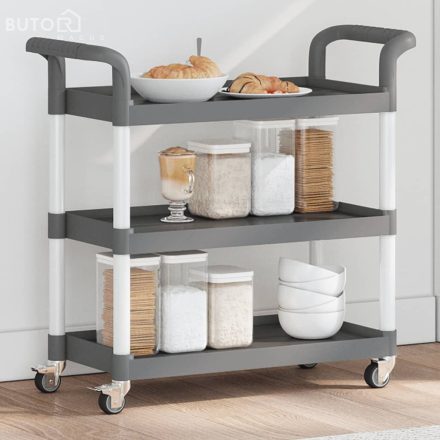 vidaXL 3 szintes szürke alumínium kocsi 77 x 34 x 72 cm