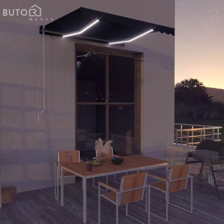 vidaXL antracitszürke kézzel kihúzható LED-es napellenző 300 x 250 cm
