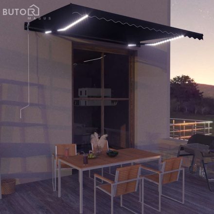 vidaXL antracitszürke kézzel kihúzható LED-es napellenző 450 x 300 cm