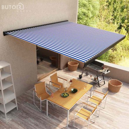 vidaXL kék és fehér motorizált kazettás napellenző 350 x 250 cm