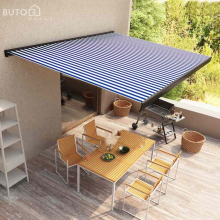 vidaXL kék és fehér motorizált kazettás napellenző 500 x 300 cm