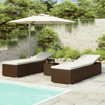 vidaXL 3 részes barna polyrattan kerti napozóágy szett asztallal