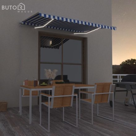 vidaXL kék és fehér kézzel kihúzható LED-es napellenző 300 x 250 cm
