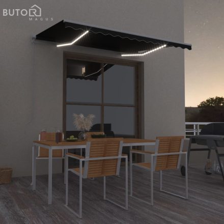vidaXL antracitszürke kézzel kihúzható LED-es napellenző 300 x 250 cm