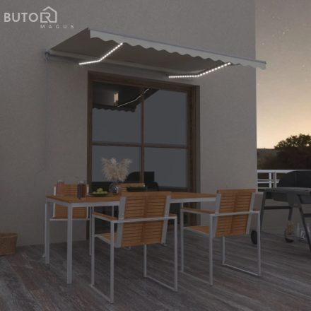 vidaXL krémszínű kézzel kihúzható LED-es napellenző 350 x 250 cm