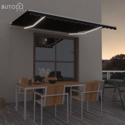 vidaXL antracitszürke kézzel kihúzható LED-es napellenző 400 x 300 cm
