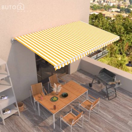 vidaXL sárga és fehér kézzel kihúzható napellenző 500 x 300 cm