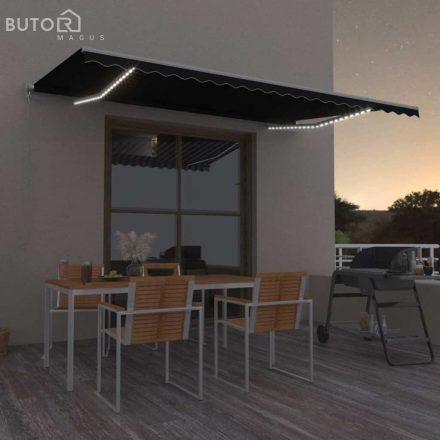 vidaXL antracitszürke kézzel kihúzható LED-es napellenző 500 x 300 cm