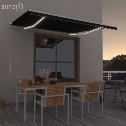 vidaXL antracitszürke szélérzékelős és LED-es napellenző 400x350 cm
