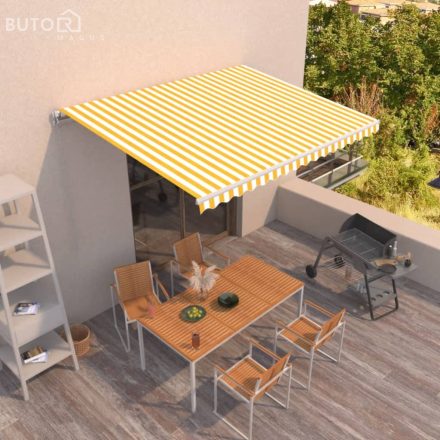 vidaXL sárga és fehér kézzel kihúzható napellenző 450 x 350 cm