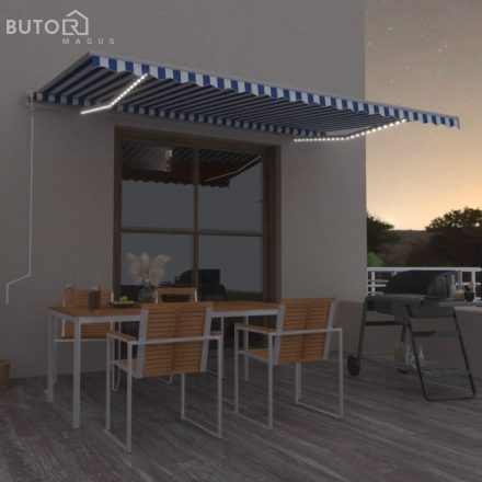 vidaXL kék/fehér automata szélérzékelős és LED-es napellenző 500x350cm