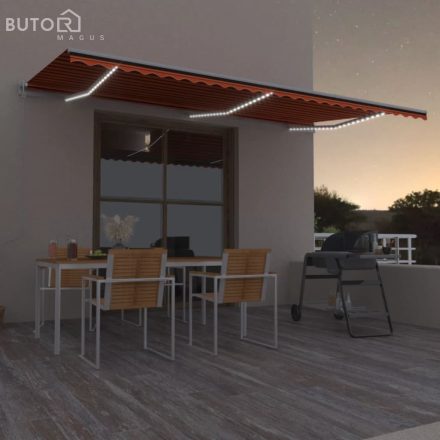 vidaXL narancssárga-barna szélérzékelős és LED-es napellenző 600x350cm