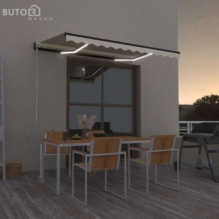 vidaXL krémszínű kézzel kihúzható LED-es napellenző 350 x 250 cm