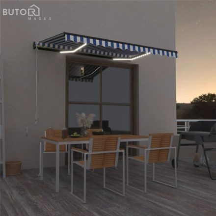 vidaXL kék és fehér kézzel kihúzható LED-es napellenző 400 x 300 cm