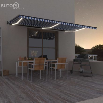 vidaXL kék/fehér automata szélérzékelős és LED-es napellenző 600x300cm