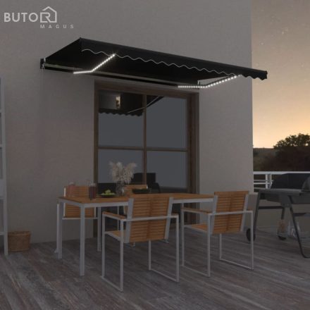 vidaXL antracitszürke kézzel kihúzható LED-es napellenző 400 x 350 cm