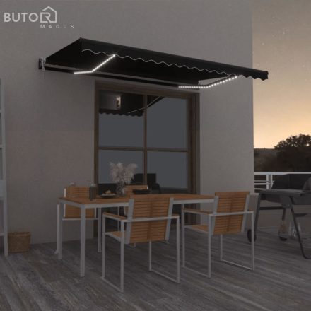 vidaXL antracitszürke szélérzékelős és LED-es napellenző 400x350 cm