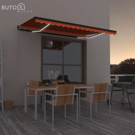 vidaXL narancs és barna kézzel kihúzható LED-es napellenző 450 x 350cm