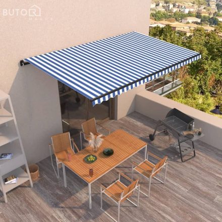 vidaXL kék és fehér kézzel kihúzható napellenző 500 x 350 cm
