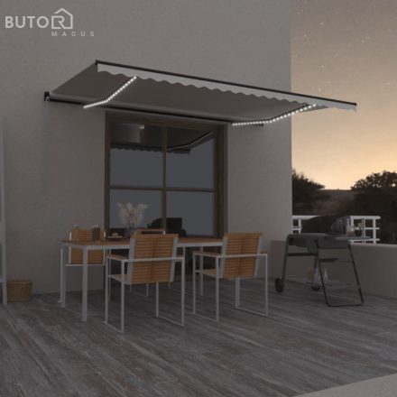 vidaXL krémszínű kézzel kihúzható LED-es napellenző 500x350 cm