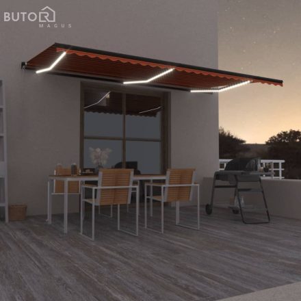 vidaXL narancs és barna kézzel kihúzható LED-es napellenző 600x350 cm