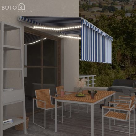 vidaXL kék/fehér LED-es kézzel kihúzható napellenző redőnnyel 3x2,5 m  