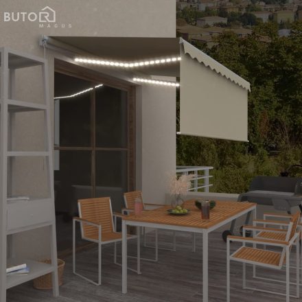 vidaXL krémszínű kézzel kihúzható LED-es napellenző redőnnyel 3x2,5 m  