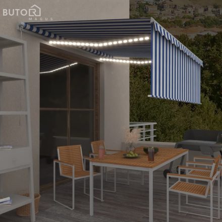 vidaXL kék és fehér kihúzható LED-es napellenző redőnnyel 4,5 x 3 m