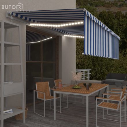 vidaXL kék és fehér redőnyös, szélérzékelős, LED-es napellenző 5x3 m 