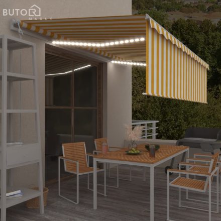 vidaXL sárga-fehér redőnyös, LED-es, szélérzékelős napellenző 5x3 m 