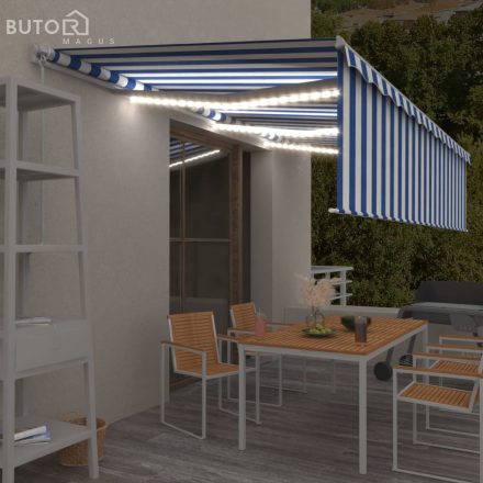 vidaXL kék és fehér kihúzható LED-es napellenző redőnnyel 6 x 3 m