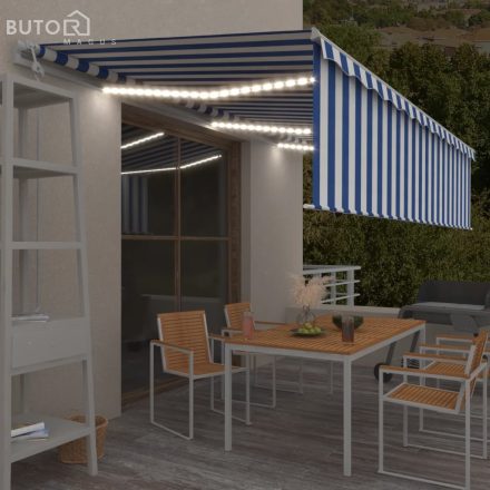 vidaXL kék és fehér redőnyös, szélérzékelős, LED-es napellenző 6x3 m 