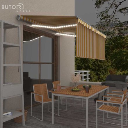 vidaXL sárga-fehér kihúzható LED-es napellenző redőnnyel 3,5 x 2,5 m