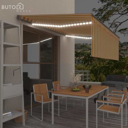 vidaXL sárga-fehér redőnyös, LED-es, szélérzékelős napellenző 4x3 m  