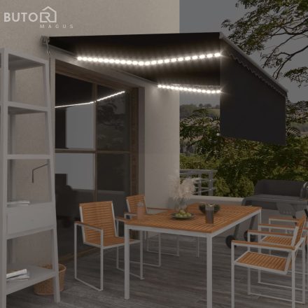 vidaXL antracitszürke redőnyös, LED-es, szélérzékelős napellenző 4x3 m  