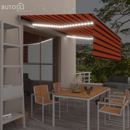 vidaXL narancssárga-barna kihúzható LED-es napellenző redőnnyel 4,5x3m