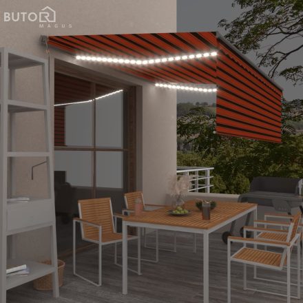 vidaXL narancs-barna redőnyös, LED-es, szélérzékelős napellenző 4,5x3m