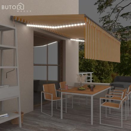 vidaXL sárga és fehér kézzel kihúzható napellenző redőnnyel 5 x 3 m