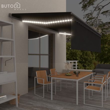 vidaXL antracitszürke redőnyös, LED-es, szélérzékelős napellenző 5x3 m